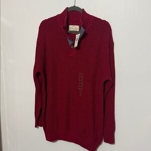 Weatherproof Vintage Mens Waffle Knit Henley Sweater Bandana Red Sweater